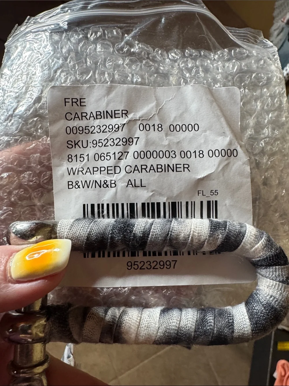 NIP Free People Wrapped Carabiner Bag Charm Black White Tie Dye